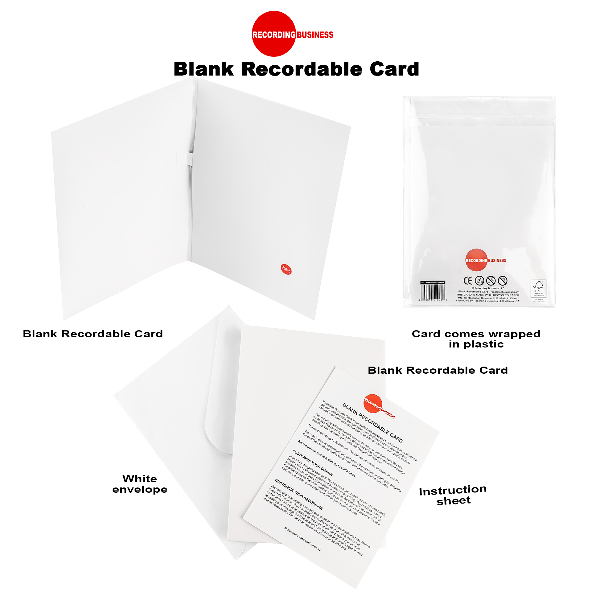 (12-Pack) Blank Recordable DIY Greeting Cards